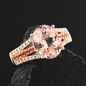 Certified & Appraised Luxoro AAA Pink Morganite, Padparadscha Sapphire and G-H I2 Diamond 3.00 ctw Ring in 10K Rose Gold (Size 6.0) 4.35 Grams
