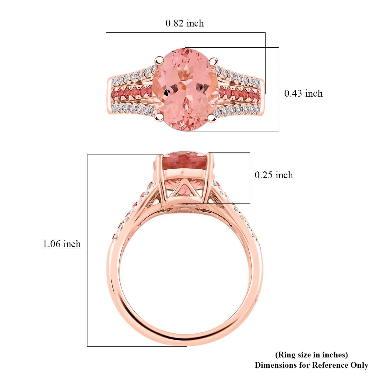 Certified & Appraised Luxoro AAA Pink Morganite, Padparadscha Sapphire and G-H I2 Diamond 3.00 ctw Ring in 10K Rose Gold (Size 6.0) 4.35 Grams image number 5