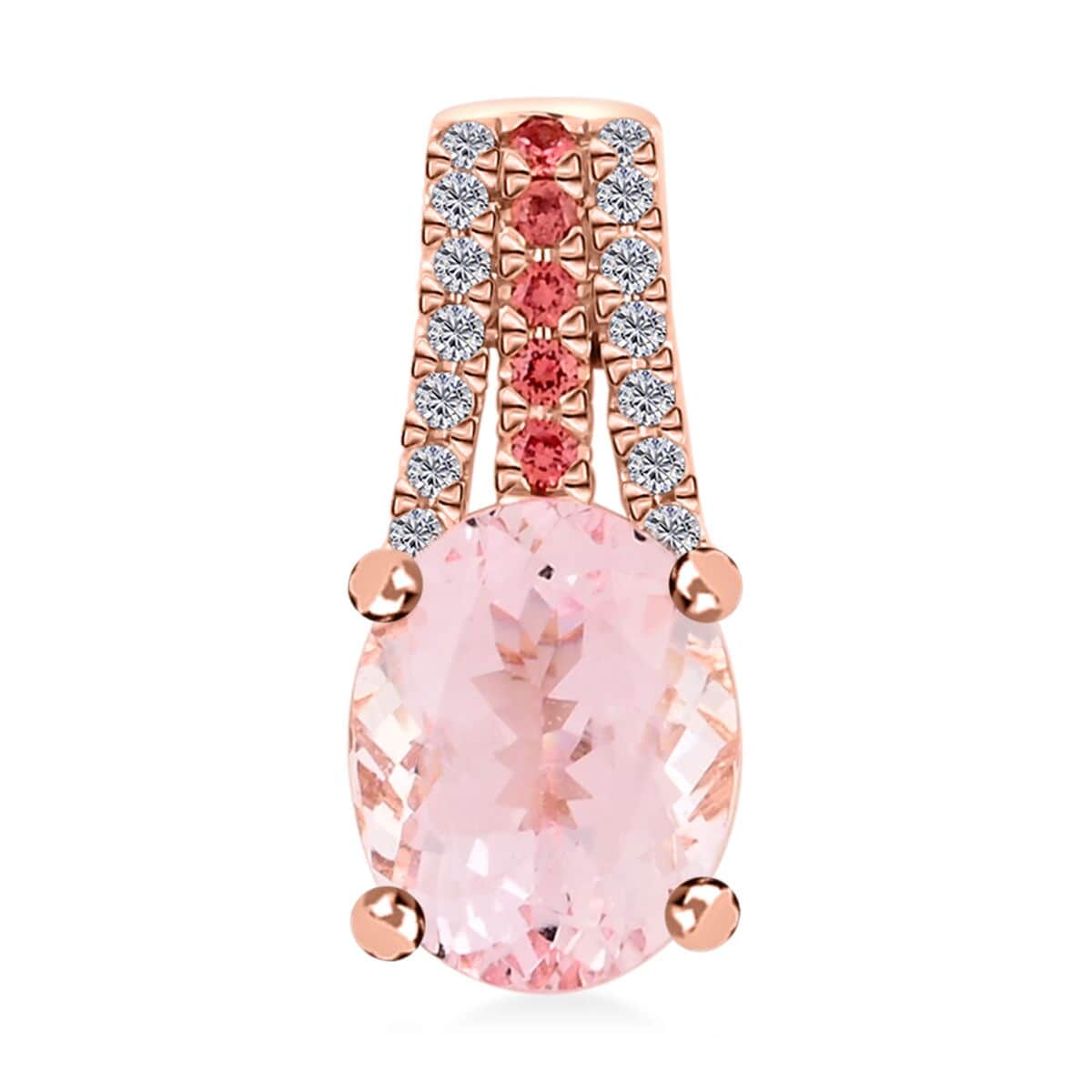 Certified & Appraised Luxoro AAA Pink Morganite, Padparadscha Sapphire and G-H I2 Diamond Pendant in 10K Rose Gold 2.75 ctw image number 0