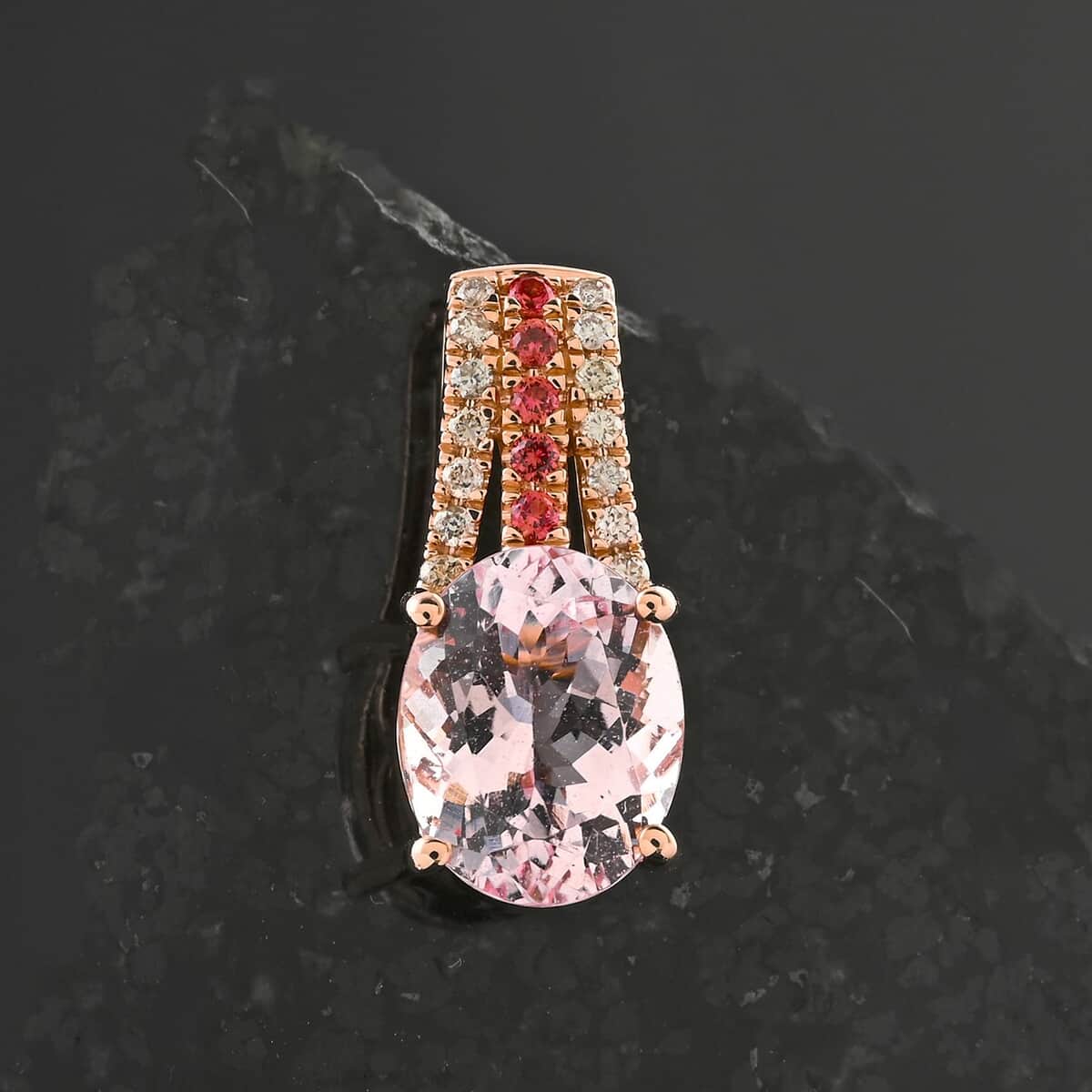 Certified & Appraised Luxoro AAA Pink Morganite, Padparadscha Sapphire and G-H I2 Diamond Pendant in 10K Rose Gold 2.75 ctw image number 1