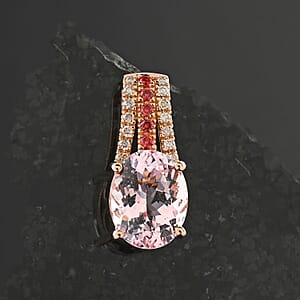 Certified & Appraised Luxoro AAA Pink Morganite, Padparadscha Sapphire and G-H I2 Diamond Pendant without Chain in 10K Rose Gold 2.75 ctw