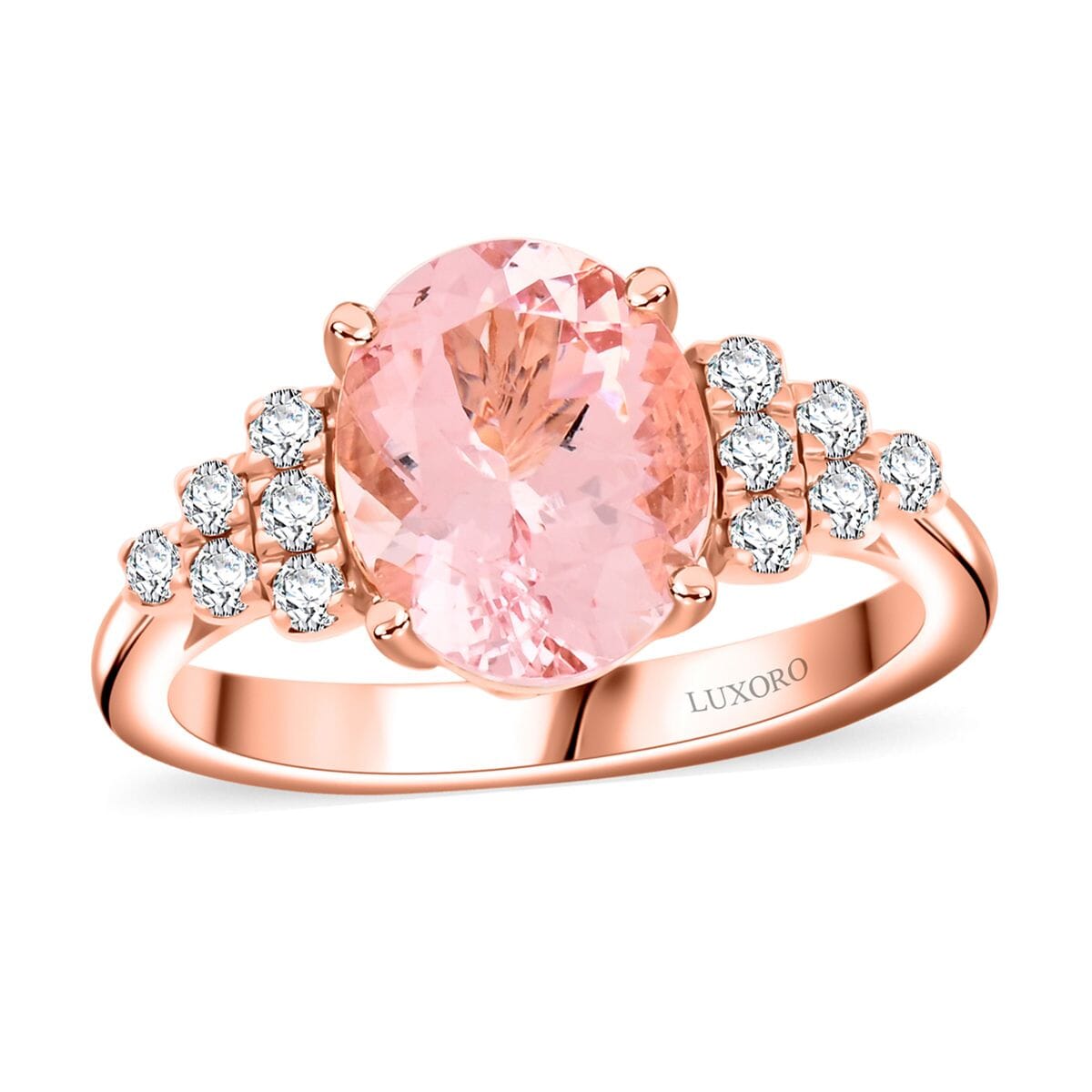 Certified & Appraised Luxoro AAA Pink Morganite and G-H I2 Diamond Ring in 10K Rose Gold (Size 6.0) 3.00 ctw image number 0