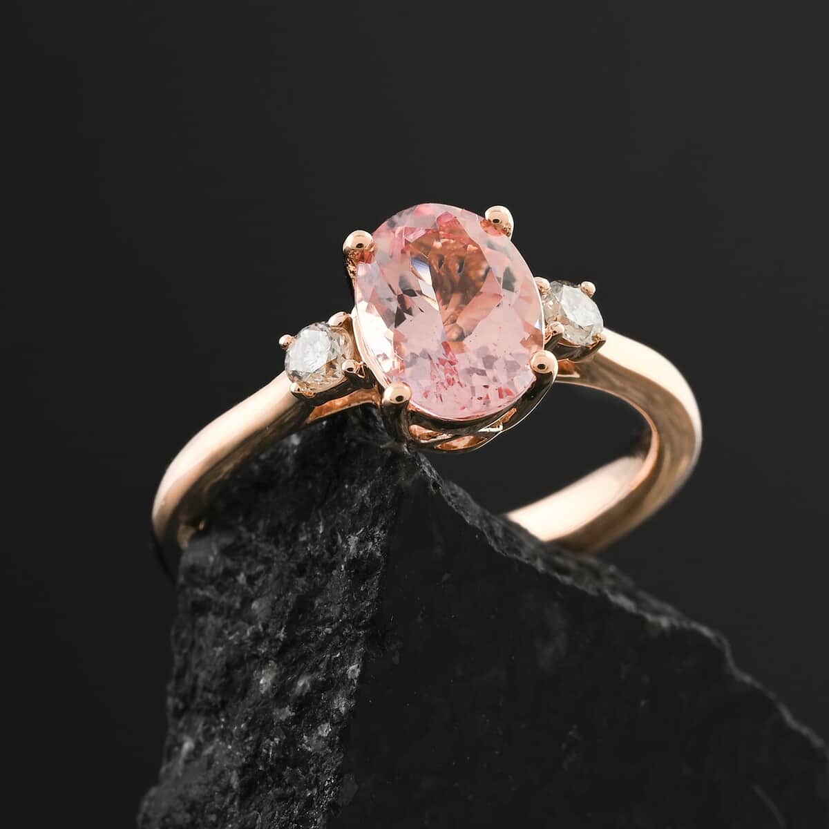 Certified & Appraised Luxoro AAA Pink Morganite and G-H I2 Diamond Ring in 10K Rose Gold (Size 10.0) 1.35 ctw image number 1