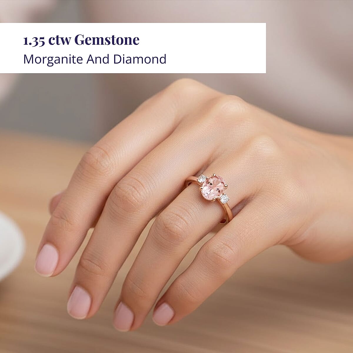 Certified & Appraised Luxoro AAA Pink Morganite and G-H I2 Diamond Ring in 10K Rose Gold (Size 9.0) 1.35 ctw image number 1