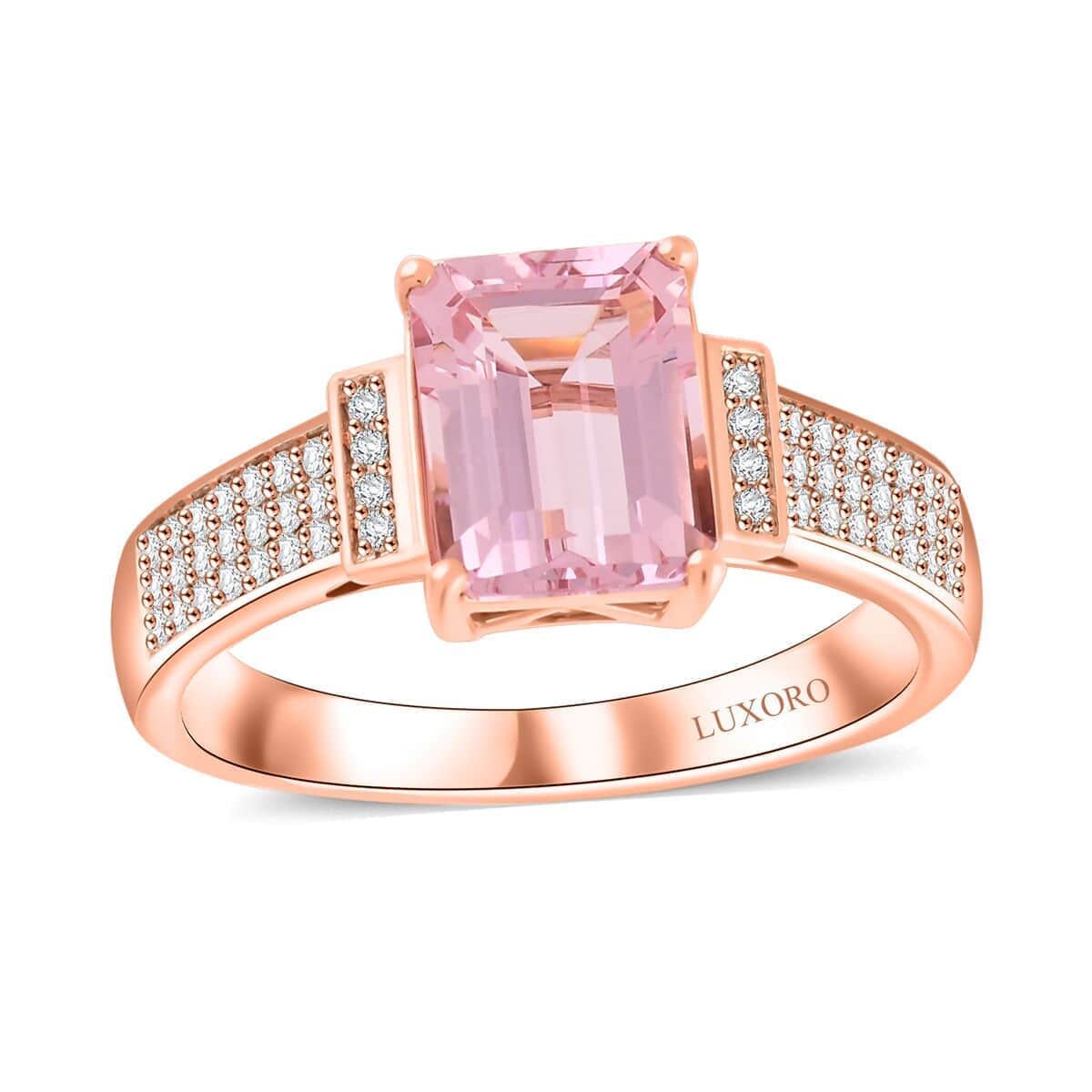 Certified & Appraised Luxoro 10K Rose Gold AAA Palmeiras Pink Morganite, Diamond (G-H, I2) (0.25 cts) Ring 2.50 ctw image number 0