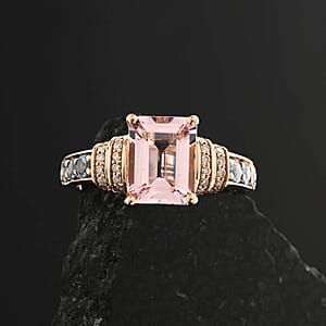 Certified & Appraised Luxoro AAA Pink Morganite, Santa Maria Aquamarine and G-H I2 Diamond 2.75 ctw Ring in 10K Rose Gold (Size 10.0) 4.15 Grams