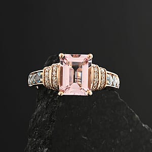Certified & Appraised Luxoro AAA Pink Morganite, Santa Maria Aquamarine and G-H I2 Diamond 2.75 ctw Ring in 10K Rose Gold (Size 6.0) 4.15 Grams
