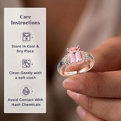 Certified & Appraised Luxoro AAA Pink Morganite, Santa Maria Aquamarine and G-H I2 Diamond 2.75 ctw Ring in 10K Rose Gold (Size 7.0) 4.15 Grams