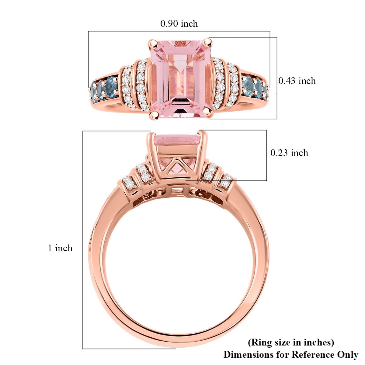 Certified & Appraised Luxoro AAA Pink Morganite, Santa Maria Aquamarine and G-H I2 Diamond 2.75 ctw Ring in 10K Rose Gold (Size 8.0) 4.15 Grams image number 5