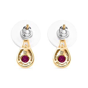Premium Royal Ruby, Brown and White Zircon 1.60 ctw Autumn Grace Earrings in 18K Vermeil Yellow Gold Over Sterling Silver