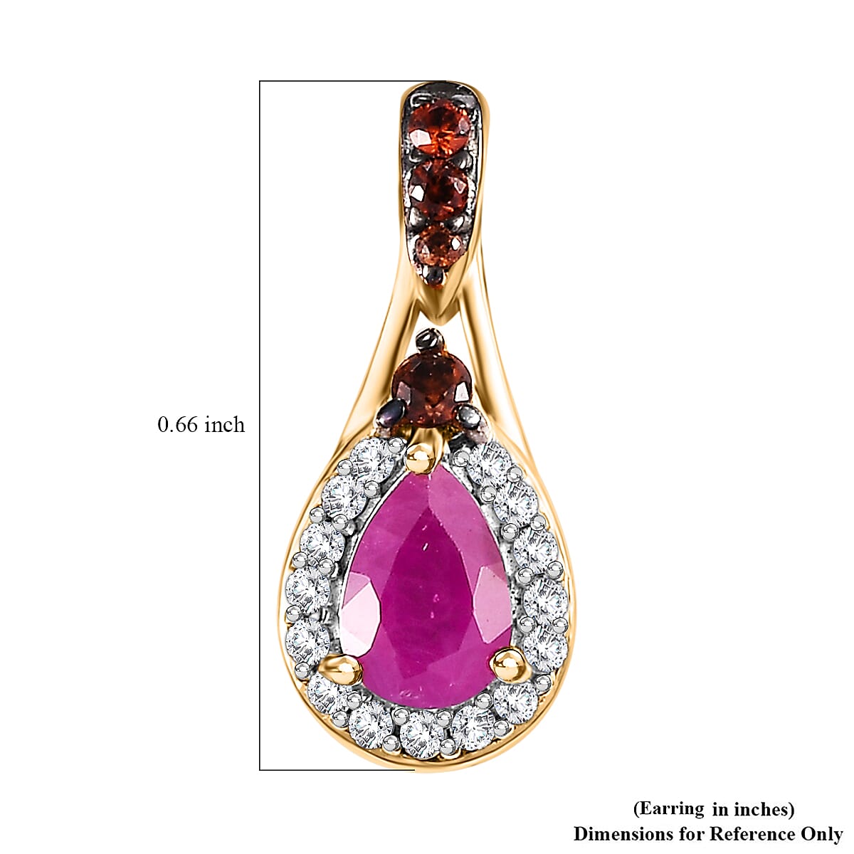Premium Royal Ruby, Brown and White Zircon 1.60 ctw Autumn Grace Earrings in 18K Vermeil Yellow Gold Over Sterling Silver