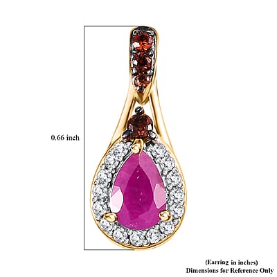 Premium Royal Ruby, Brown and White Zircon 1.60 ctw Autumn Grace Earrings in 18K Vermeil Yellow Gold Over Sterling Silver
