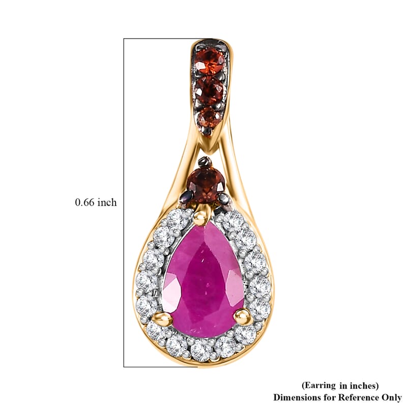 Premium Royal Ruby, Brown and White Zircon 1.60 ctw Autumn Grace Earrings in 18K Vermeil Yellow Gold Over Sterling Silver