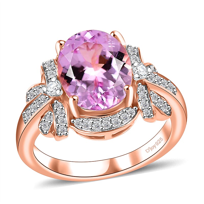 Martha Rocha Kunzite and Moissanite 4.50 ctw Love Knot Ring in 18K Vermeil Rose Gold Over Sterling Silver (Size 10.0)