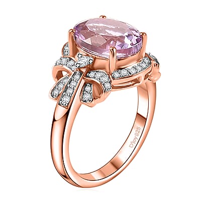 Martha Rocha Kunzite and Moissanite 4.50 ctw Love Knot Ring in 18K Vermeil Rose Gold Over Sterling Silver (Size 10.0)