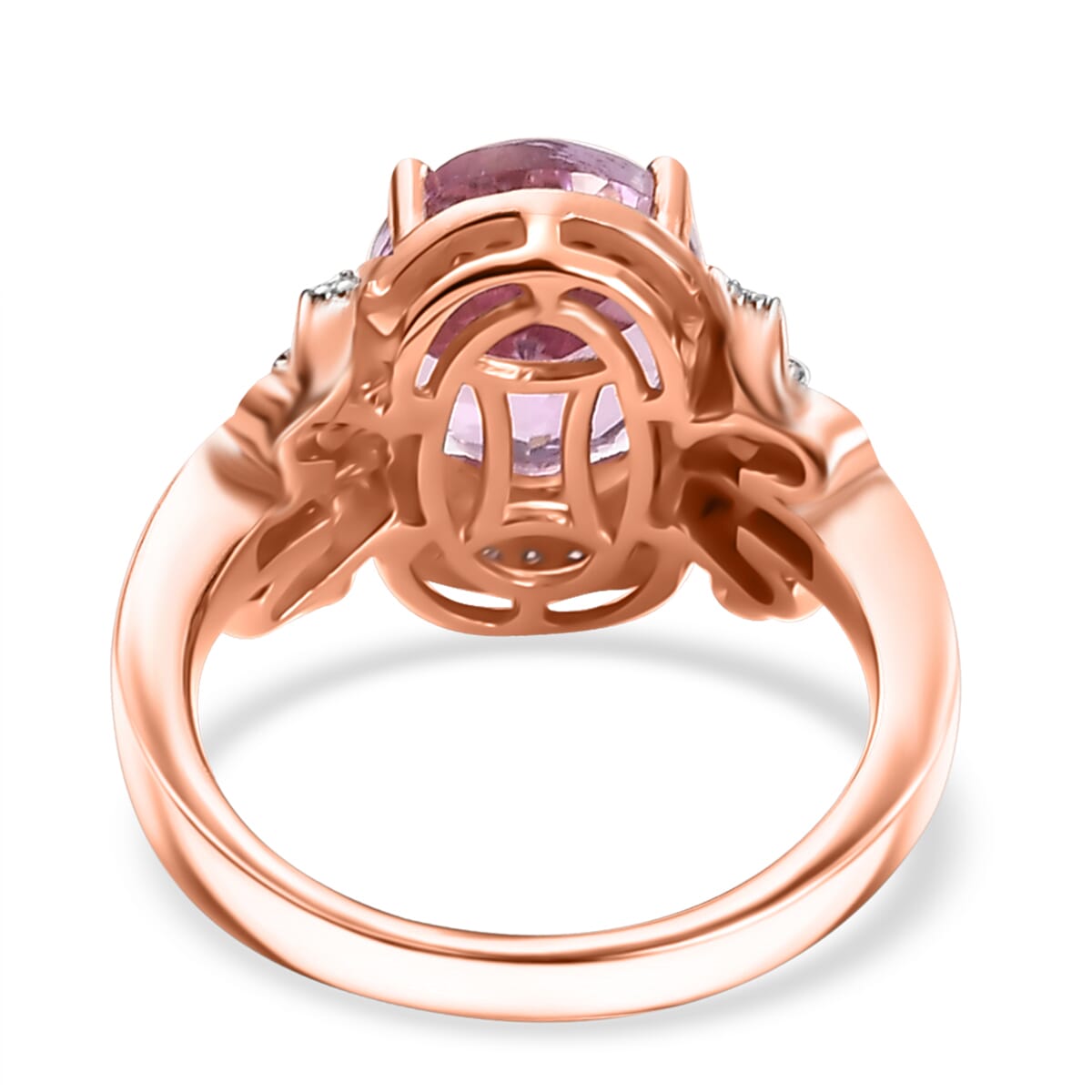 Martha Rocha Kunzite and Moissanite 4.50 ctw Love Knot Ring in 18K Vermeil Rose Gold Over Sterling Silver (Size 9.0) image number 4