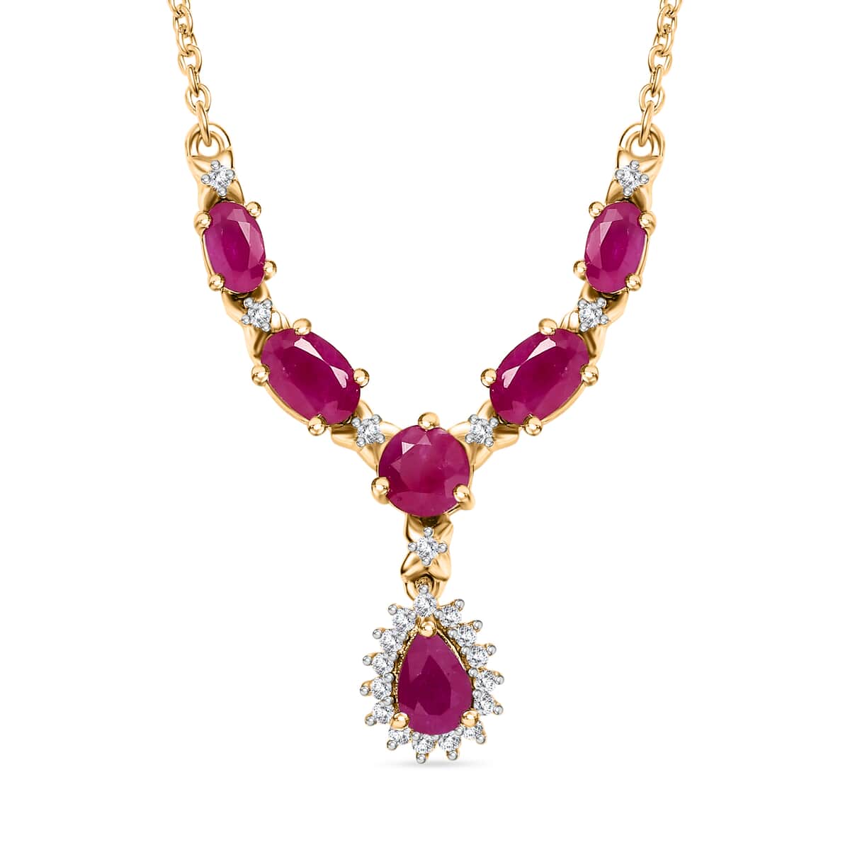 Premium Royal Ruby and White Zircon 3.50 ctw Floral Necklace in 18K Vermeil Yellow Gold Over Sterling Silver 18-20 Inches image number 0