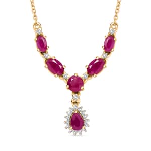 Premium Royal Ruby and White Zircon 3.50 ctw Floral Necklace in 18K Vermeil Yellow Gold Over Sterling Silver 18-20 Inches