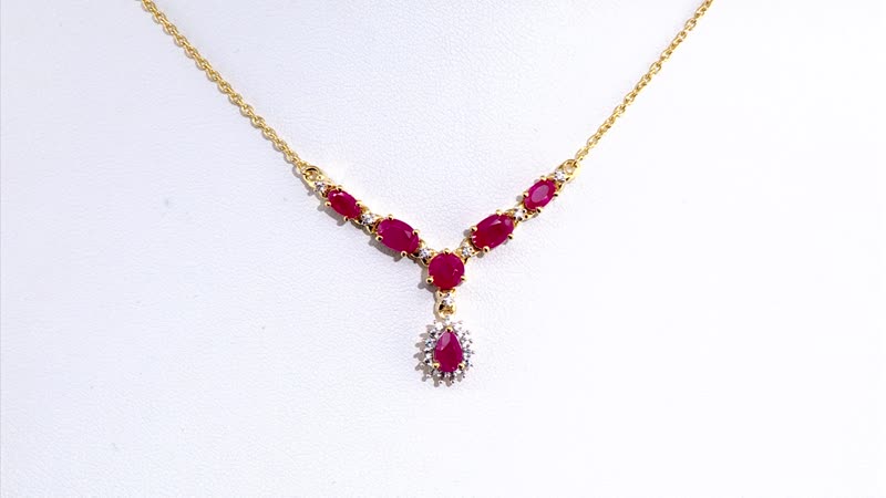 D'Joy Premium Royal Ruby and White Zircon 3.50 ctw Floral Necklace in 18K Vermeil Yellow Gold Over Sterling Silver 18-20 Inches