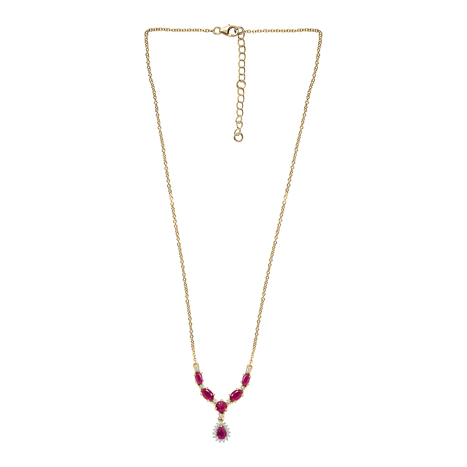 D'Joy Premium Royal Ruby and White Zircon 3.50 ctw Floral Necklace in 18K Vermeil Yellow Gold Over Sterling Silver 18-20 Inches