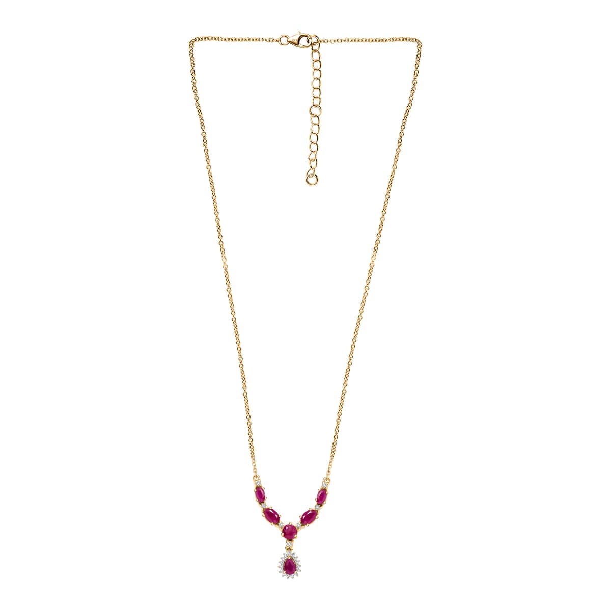 Premium Royal Ruby and White Zircon 3.50 ctw Floral Necklace in 18K Vermeil Yellow Gold Over Sterling Silver 18-20 Inches image number 4