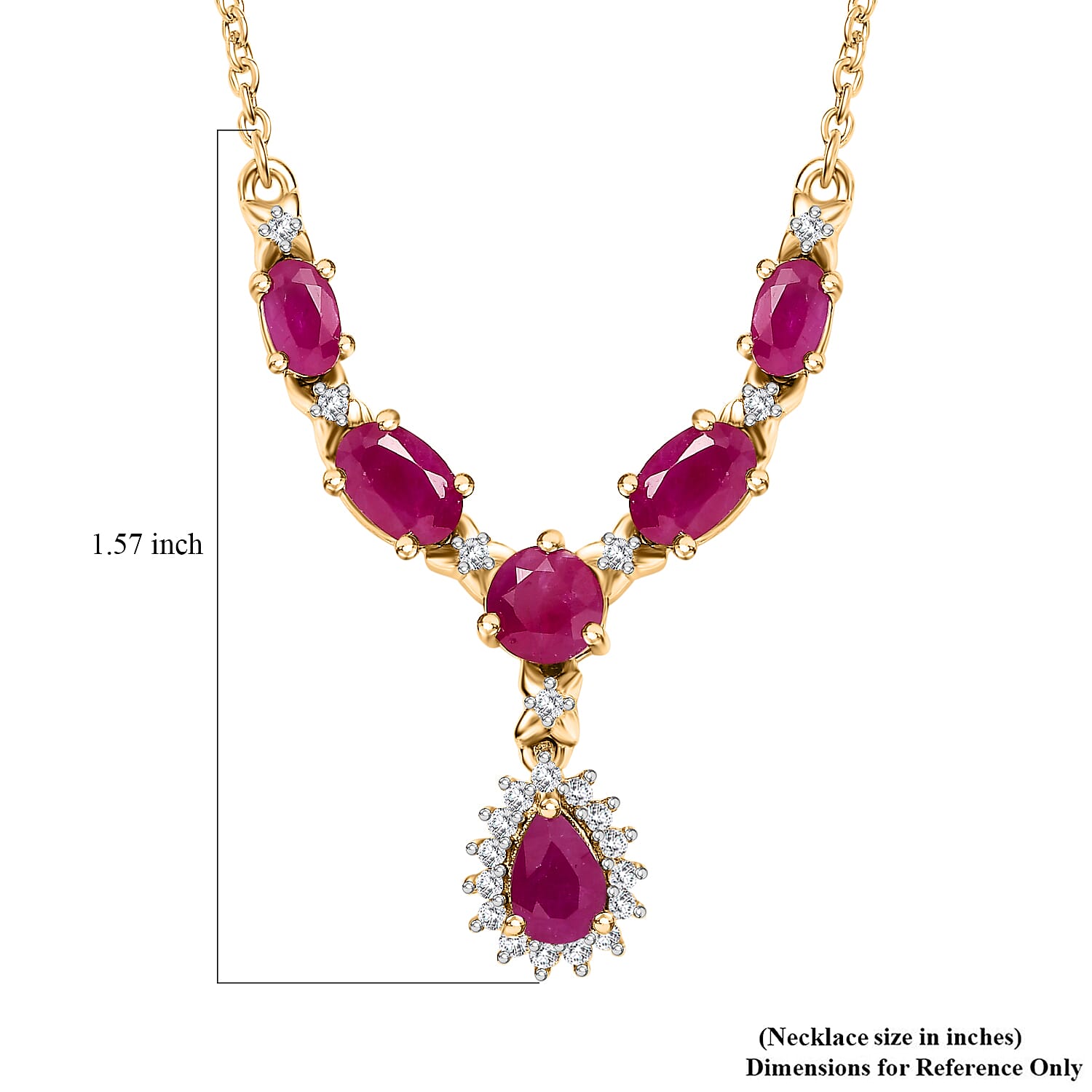 D'Joy Premium Royal Ruby and White Zircon 3.50 ctw Floral Necklace in 18K Vermeil Yellow Gold Over Sterling Silver 18-20 Inches