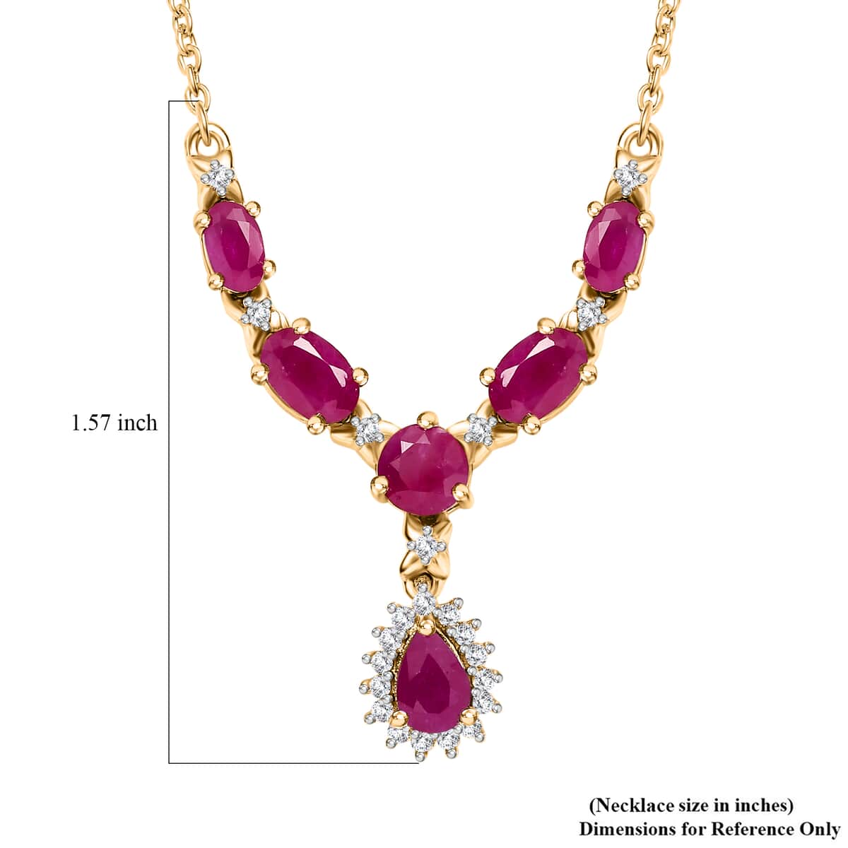 Premium Royal Ruby and White Zircon 3.50 ctw Floral Necklace in 18K Vermeil Yellow Gold Over Sterling Silver 18-20 Inches image number 5