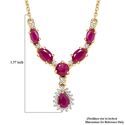 D'Joy Premium Royal Ruby and White Zircon 3.50 ctw Floral Necklace in 18K Vermeil Yellow Gold Over Sterling Silver 18-20 Inches