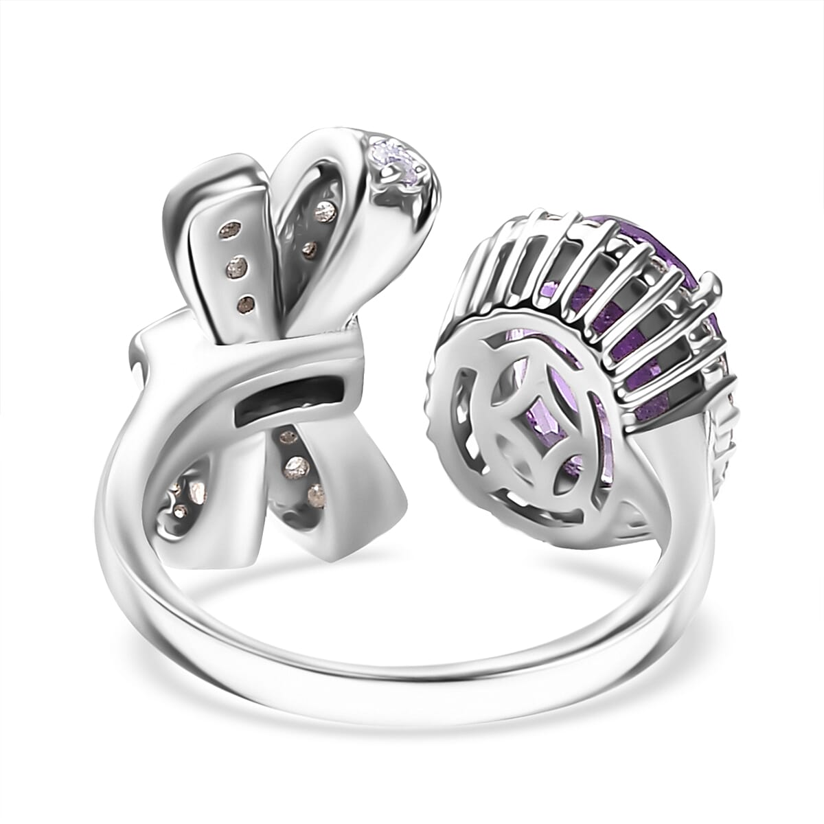 Moroccan Rose and Moissanite 3.90 ctw Love Bow Ring in Rhodium Over Sterling Silver (Size 10.0)