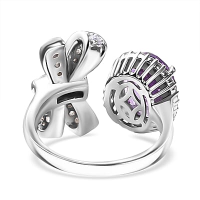 Moroccan Rose and Moissanite 3.90 ctw Love Bow Ring in Rhodium Over Sterling Silver (Size 10.0)