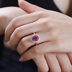Certified & Appraised Luxoro AAA Royal Ruby, G-H I2 Natural Champagne and White Diamond 3.06 ctw Sunlit Rose Ring in 10K Yellow Gold (Size 6.0)
