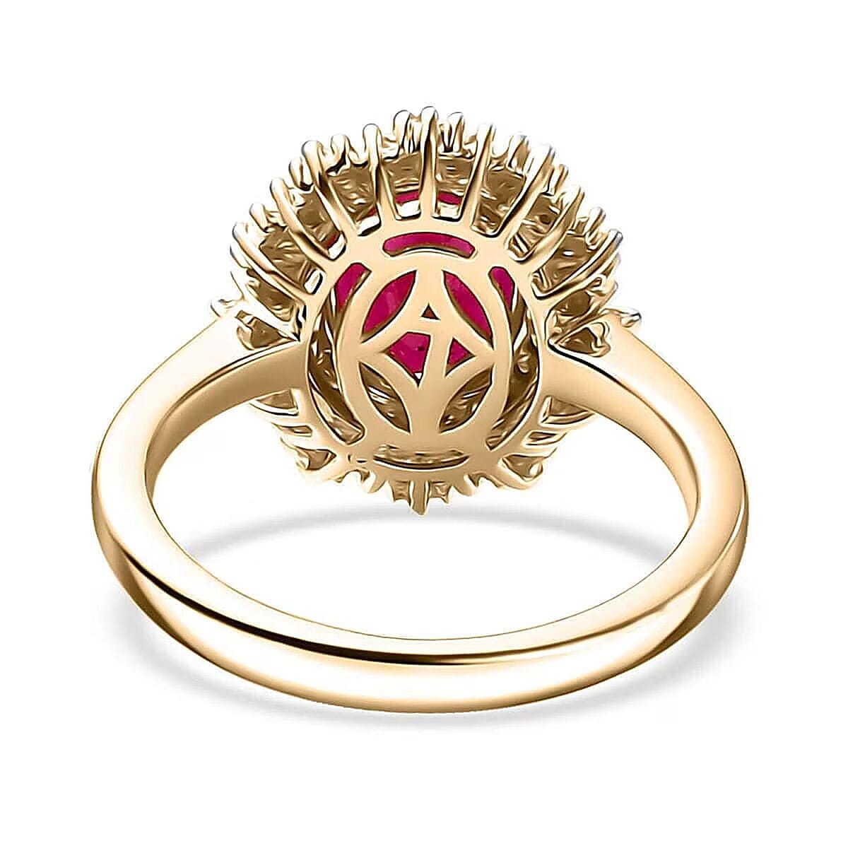 Certified & Appraised Luxoro AAA Royal Ruby, G-H I2 Natural Champagne and White Diamond 3.06 ctw Sunlit Rose Ring in 10K Yellow Gold (Size 6.0) image number 6