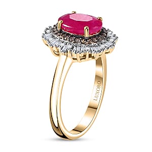 Certified & Appraised Luxoro AAA Royal Ruby, G-H I2 Natural Champagne and White Diamond 3.06 ctw Sunlit Rose Ring in 10K Yellow Gold (Size 8.0)