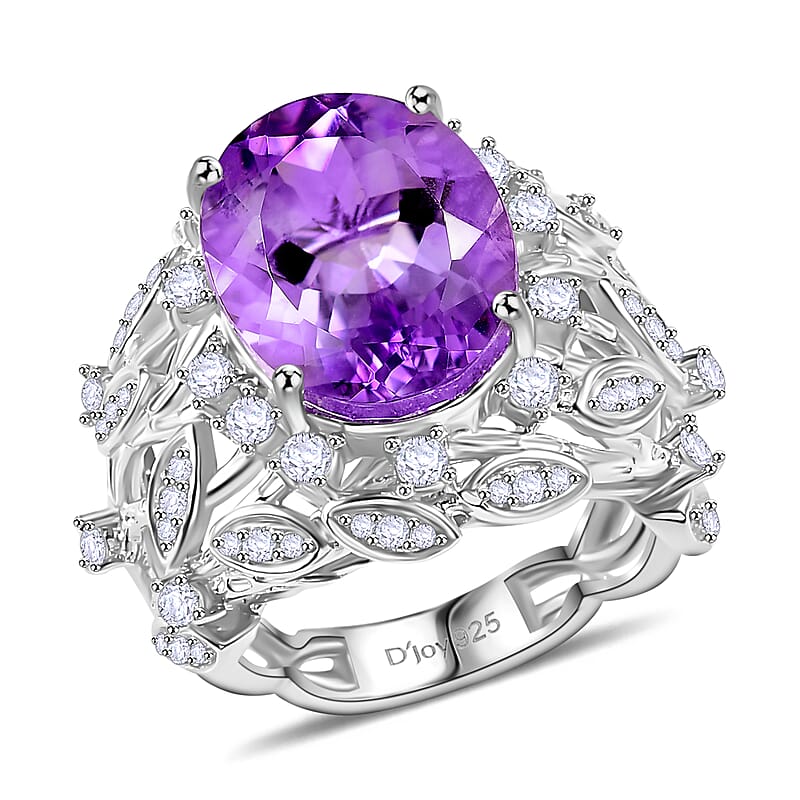 D'Joy Moroccan Rose and White Zircon 10.50 ctw Leaves Ring in Rhodium Over Sterling Silver (Size 10.0)