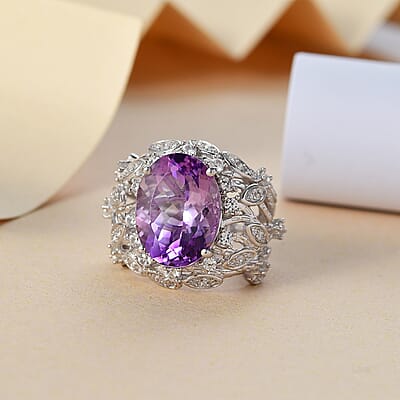 D'Joy Moroccan Rose and White Zircon 10.50 ctw Leaves Ring in Rhodium Over Sterling Silver (Size 10.0)