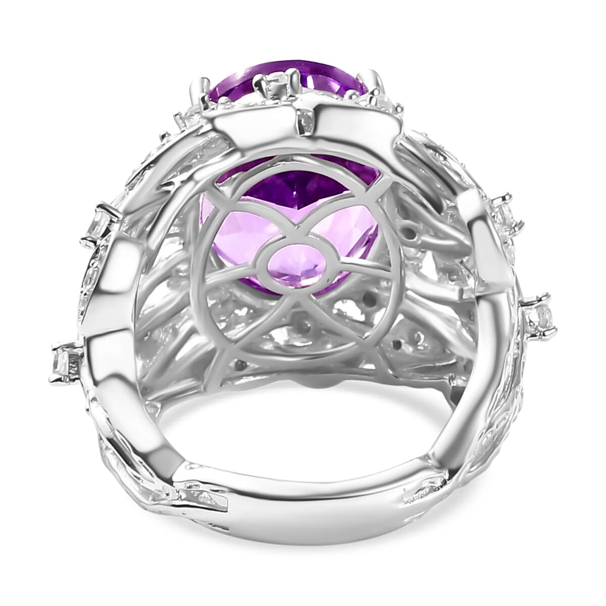 Moroccan Rose, White Zircon Leaves Ring in Rhodium Over Sterling Silver (Size 10.0) 10.50 ctw image number 4