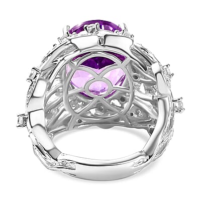 D'Joy Moroccan Rose and White Zircon 10.50 ctw Leaves Ring in Rhodium Over Sterling Silver (Size 10.0)