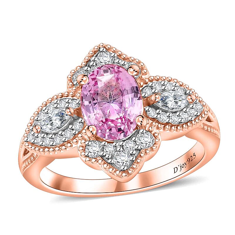 Pink and White Moissanite 1.80 ctw Lotus Ring in 18K Vermeil Rose Gold Over Sterling Silver (Size 10.0)