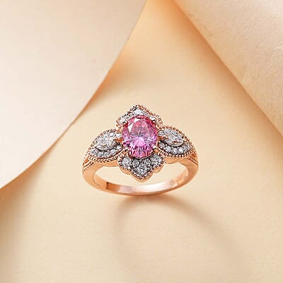 Pink and White Moissanite 1.80 ctw Lotus Ring in 18K Vermeil Rose Gold Over Sterling Silver (Size 10.0)