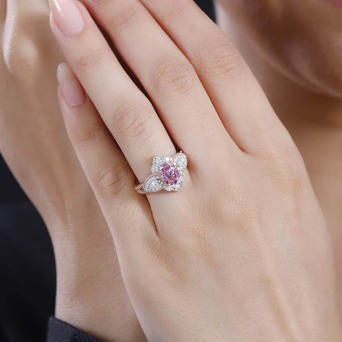 Pink and White Moissanite 1.80 ctw Ring in 18K Vermeil Rose Gold Over Sterling Silver image number 2