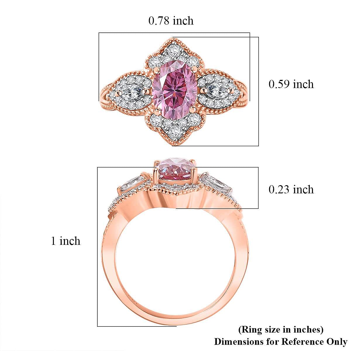 Pink and White Moissanite 1.80 ctw Lotus Ring in 18K Vermeil Rose Gold Over Sterling Silver (Size 10.0)