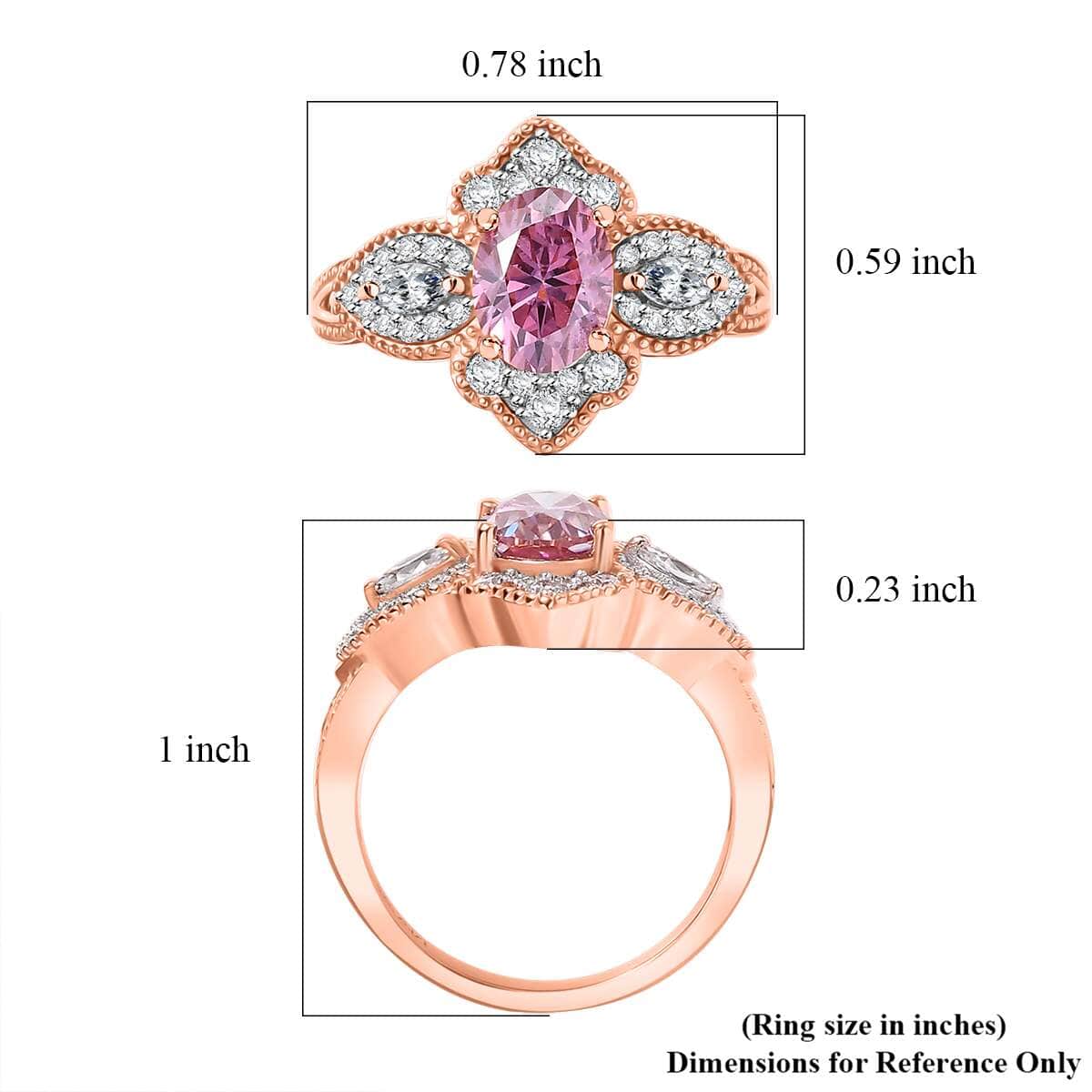 Pink and White Moissanite 1.80 ctw Lotus Ring in 18K Vermeil Rose Gold Over Sterling Silver (Size 6.0) image number 5