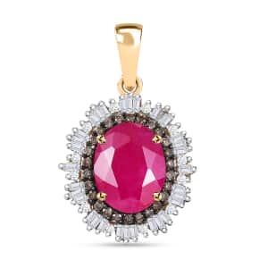 Certified & Appraised Luxoro AAA Royal Ruby G-H I2 Natural Champagne and White Diamond 3.06 ctw Sunlit Rose Pendant in 10K Yellow Gold