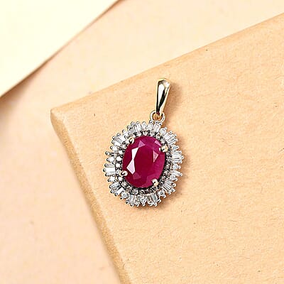 Certified & Appraised Luxoro AAA Royal Ruby G-H I2 Natural Champagne and White Diamond 3.06 ctw Sunlit Rose Pendant without Chain in 10K Yellow Gold