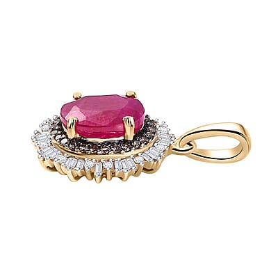 Certified & Appraised Luxoro AAA Royal Ruby G-H I2 Natural Champagne and White Diamond 3.06 ctw Sunlit Rose Pendant without Chain in 10K Yellow Gold