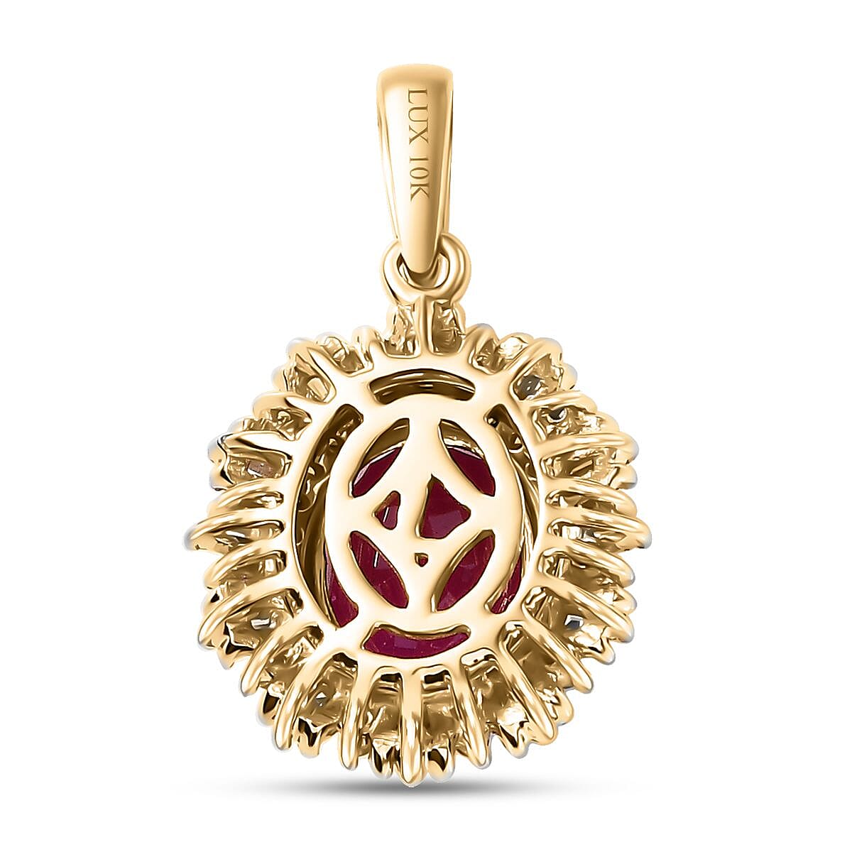 Certified & Appraised Luxoro AAA Royal Ruby G-H I2 Natural Champagne and White Diamond 3.06 ctw Sunlit Rose Pendant without Chain in 10K Yellow Gold
