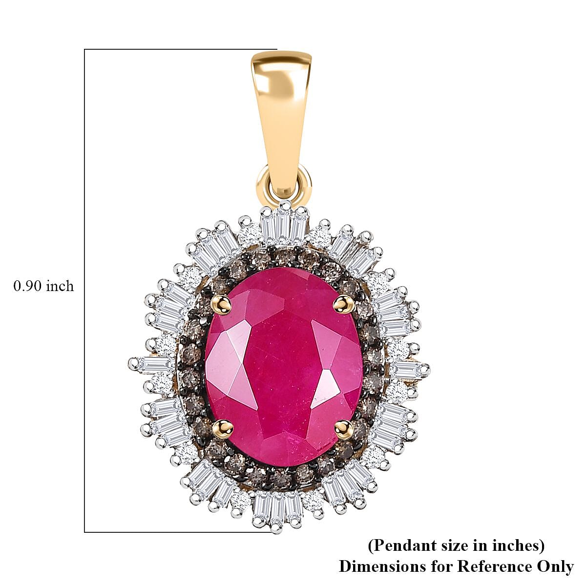 Certified & Appraised Luxoro AAA Royal Ruby G-H I2 Natural Champagne and White Diamond 3.06 ctw Sunlit Rose Pendant without Chain in 10K Yellow Gold
