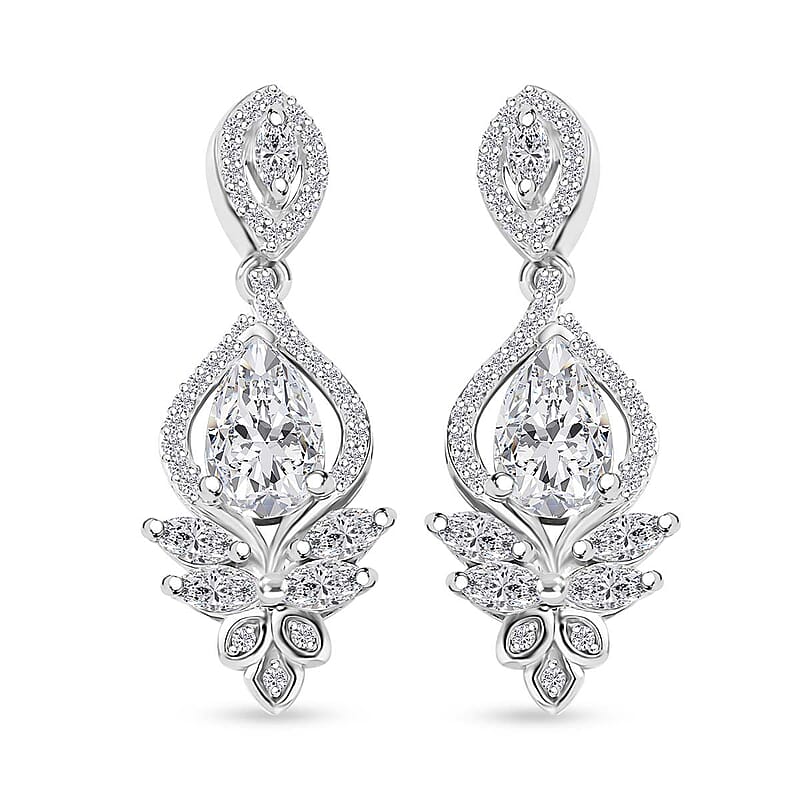 D'Joy Moissanite 3.00 ctw Lotus Earrings in Rhodium Over Sterling Silver