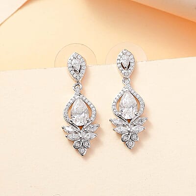 D'Joy Moissanite 3.00 ctw Lotus Earrings in Rhodium Over Sterling Silver