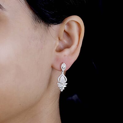 D'Joy Moissanite 3.00 ctw Lotus Earrings in Rhodium Over Sterling Silver